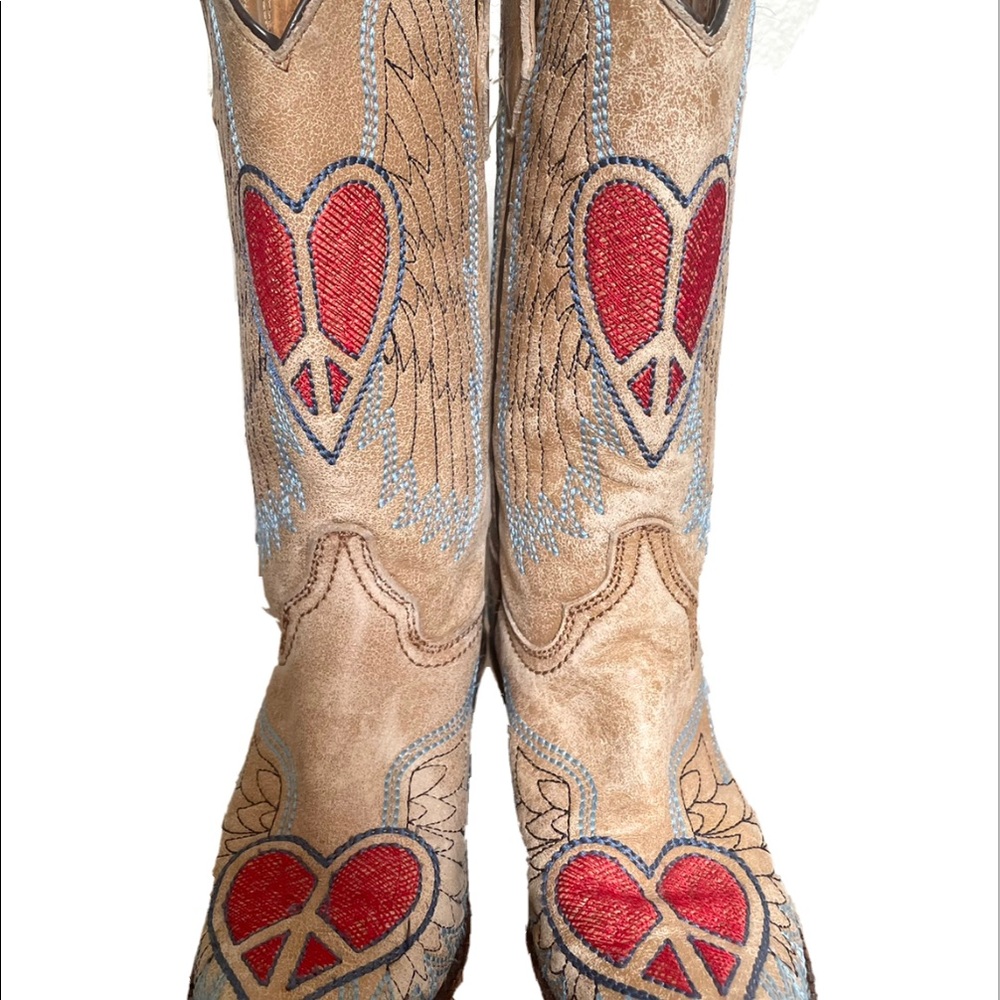 Corral Hearts & Wings girls cowboy boots leather size 3 western Vintage snip toe